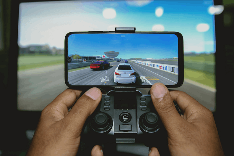 playing a game on a mobile phone